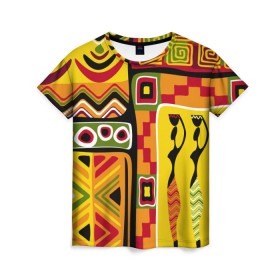 Женская футболка 3D с принтом Африка в Екатеринбурге, 100% полиэфир ( синтетическое хлопкоподобное полотно) | прямой крой, круглый вырез горловины, длина до линии бедер | орнамент | этнический | этно | яркий