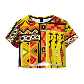 Женская футболка 3D укороченная с принтом Африка в Екатеринбурге, 100% полиэстер | круглая горловина, длина футболки до линии талии, рукава с отворотами | Тематика изображения на принте: орнамент | этнический | этно | яркий