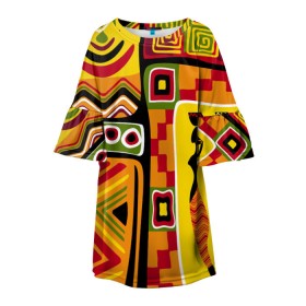 Детское платье 3D с принтом Африка в Екатеринбурге, 100% полиэстер | прямой силуэт, чуть расширенный к низу. Круглая горловина, на рукавах — воланы | Тематика изображения на принте: орнамент | этнический | этно | яркий