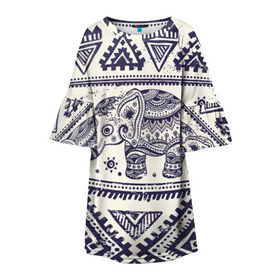 Детское платье 3D с принтом Африка в Екатеринбурге, 100% полиэстер | прямой силуэт, чуть расширенный к низу. Круглая горловина, на рукавах — воланы | Тематика изображения на принте: орнамент | слон | этно