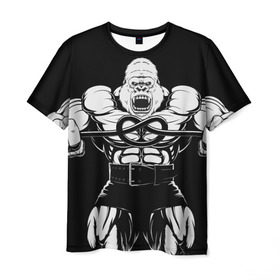 Мужская футболка 3D с принтом Strongman в Екатеринбурге, 100% полиэфир | прямой крой, круглый вырез горловины, длина до линии бедер | bodybuilding | gym | house | know | power | бодибилдинг | горилла | культуризм | сила | спорт | фитнес