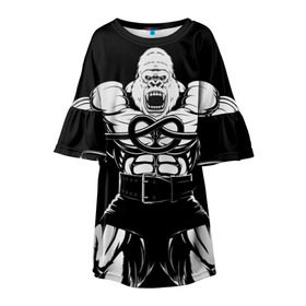 Детское платье 3D с принтом Strongman в Екатеринбурге, 100% полиэстер | прямой силуэт, чуть расширенный к низу. Круглая горловина, на рукавах — воланы | bodybuilding | gym | house | know | power | бодибилдинг | горилла | культуризм | сила | спорт | фитнес
