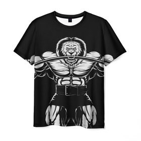 Мужская футболка 3D с принтом Strongman в Екатеринбурге, 100% полиэфир | прямой крой, круглый вырез горловины, длина до линии бедер | bodybuilding | gym | house | know | power | бодибилдинг | культуризм | лев | сила | спорт | фитнес