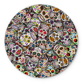 Коврик круглый с принтом Мексиканские черепа в Екатеринбурге, резина и полиэстер | круглая форма, изображение наносится на всю лицевую часть | calavera | sugar skull | день мертвых | мексика | традиция | узоры | цветы