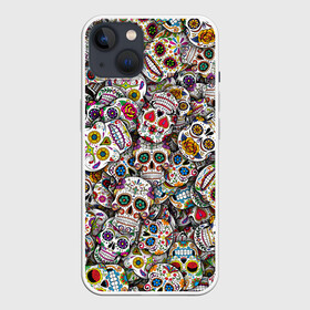 Чехол для iPhone 13 с принтом Мексиканские черепа в Екатеринбурге,  |  | Тематика изображения на принте: calavera | sugar skull | день мертвых | мексика | традиция | узоры | цветы