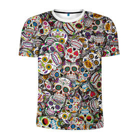 Мужская футболка 3D спортивная с принтом Мексиканские черепа в Екатеринбурге, 100% полиэстер с улучшенными характеристиками | приталенный силуэт, круглая горловина, широкие плечи, сужается к линии бедра | Тематика изображения на принте: calavera | sugar skull | день мертвых | мексика | традиция | узоры | цветы