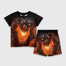 Детский костюм с шортами 3D с принтом Огнедышащий дракон в Екатеринбурге,  |  | дракон | змей | монстр | огонь | пасть | пламя | прикольные картинки
