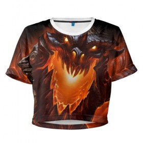 Женская футболка 3D укороченная с принтом Огнедышащий дракон в Екатеринбурге, 100% полиэстер | круглая горловина, длина футболки до линии талии, рукава с отворотами | дракон | змей | монстр | огонь | пасть | пламя | прикольные картинки