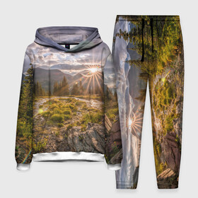 Мужской костюм 3D (с толстовкой) с принтом Восход в Екатеринбурге,  |  | горы | лес | небо | пейзаж | природа | солнце