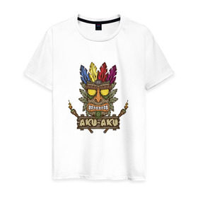 Мужская футболка хлопок с принтом Aku-Aku (Crash Bandicoot) в Екатеринбурге, 100% хлопок | прямой крой, круглый вырез горловины, длина до линии бедер, слегка спущенное плечо. | аку | аку аку | бандикут | краш | краш бандикут | ука ука