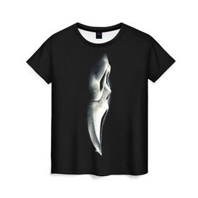 Женская футболка 3D с принтом Крик в Екатеринбурге, 100% полиэфир ( синтетическое хлопкоподобное полотно) | прямой крой, круглый вырез горловины, длина до линии бедер | scream | крик | маска | ужастик | ужасы