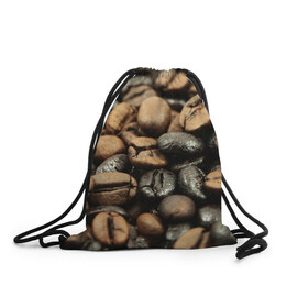 Рюкзак-мешок 3D с принтом зерна кофе в Екатеринбурге, 100% полиэстер | плотность ткани — 200 г/м2, размер — 35 х 45 см; лямки — толстые шнурки, застежка на шнуровке, без карманов и подкладки | зерна | кофе