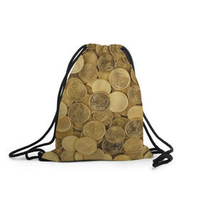 Рюкзак-мешок 3D с принтом монетки в Екатеринбурге, 100% полиэстер | плотность ткани — 200 г/м2, размер — 35 х 45 см; лямки — толстые шнурки, застежка на шнуровке, без карманов и подкладки | деньги | евро | копейки | мелочёвка | мелочь | монеты