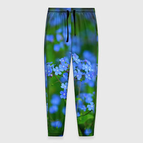 Мужские брюки 3D с принтом синие цветочки в Екатеринбурге, 100% полиэстер | манжеты по низу, эластичный пояс регулируется шнурком, по бокам два кармана без застежек, внутренняя часть кармана из мелкой сетки | 