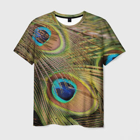 Мужская футболка 3D с принтом перо павлина в Екатеринбурге, 100% полиэфир | прямой крой, круглый вырез горловины, длина до линии бедер | павлин | перо | перышки | птица