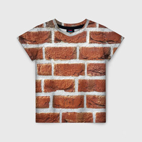 Детская футболка 3D с принтом старая кирпичная стена в Екатеринбурге, 100% гипоаллергенный полиэфир | прямой крой, круглый вырез горловины, длина до линии бедер, чуть спущенное плечо, ткань немного тянется | Тематика изображения на принте: камни | кирпич | постройка | стена | стройка | цемент