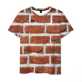 Мужская футболка 3D с принтом старая кирпичная стена в Екатеринбурге, 100% полиэфир | прямой крой, круглый вырез горловины, длина до линии бедер | камни | кирпич | постройка | стена | стройка | цемент