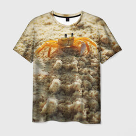 Мужская футболка 3D с принтом Краб в Екатеринбурге, 100% полиэфир | прямой крой, круглый вырез горловины, длина до линии бедер | море | отпуск | песок | пляж | солнце | туризм