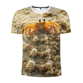 Мужская футболка 3D спортивная с принтом Краб в Екатеринбурге, 100% полиэстер с улучшенными характеристиками | приталенный силуэт, круглая горловина, широкие плечи, сужается к линии бедра | Тематика изображения на принте: море | отпуск | песок | пляж | солнце | туризм