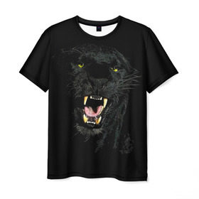 Мужская футболка 3D с принтом Чёрная пантера в Екатеринбурге, 100% полиэфир | прямой крой, круглый вырез горловины, длина до линии бедер | Тематика изображения на принте: кошка | оскал | пантера | прикольные картинки