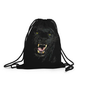 Рюкзак-мешок 3D с принтом Чёрная пантера в Екатеринбурге, 100% полиэстер | плотность ткани — 200 г/м2, размер — 35 х 45 см; лямки — толстые шнурки, застежка на шнуровке, без карманов и подкладки | кошка | оскал | пантера | прикольные картинки