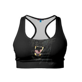 Женский спортивный топ 3D с принтом Чёрная пантера в Екатеринбурге, 82% полиэстер, 18% спандекс Ткань безопасна для здоровья, позволяет коже дышать, не мнется и не растягивается |  | кошка | оскал | пантера | прикольные картинки