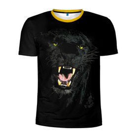 Мужская футболка 3D спортивная с принтом Чёрная пантера в Екатеринбурге, 100% полиэстер с улучшенными характеристиками | приталенный силуэт, круглая горловина, широкие плечи, сужается к линии бедра | Тематика изображения на принте: кошка | оскал | пантера | прикольные картинки