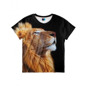 Детская футболка 3D с принтом Лев в Екатеринбурге, 100% гипоаллергенный полиэфир | прямой крой, круглый вырез горловины, длина до линии бедер, чуть спущенное плечо, ткань немного тянется | lion | лев | хищник