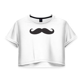 Женская футболка 3D укороченная с принтом Усатый парень в Екатеринбурге, 100% полиэстер | круглая горловина, длина футболки до линии талии, рукава с отворотами | усы