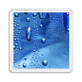 Магнит 55*55 с принтом Капли воды на стекле в Екатеринбурге, Пластик | Размер: 65*65 мм; Размер печати: 55*55 мм | Тематика изображения на принте: вода | капли | крупные | мелкие | синий | стекло