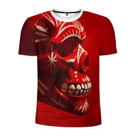 Мужская футболка 3D спортивная с принтом Красный череп в Екатеринбурге, 100% полиэстер с улучшенными характеристиками | приталенный силуэт, круглая горловина, широкие плечи, сужается к линии бедра | red | дьявол | красный | монстр | прикольные картинки | череп
