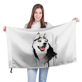 Флаг 3D с принтом Хаски в Екатеринбурге, 100% полиэстер | плотность ткани — 95 г/м2, размер — 67 х 109 см. Принт наносится с одной стороны | голова животного | кутёнок | прикольные картинки | собака | щенок