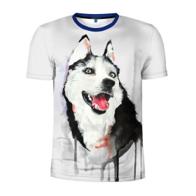 Мужская футболка 3D спортивная с принтом Хаски в Екатеринбурге, 100% полиэстер с улучшенными характеристиками | приталенный силуэт, круглая горловина, широкие плечи, сужается к линии бедра | голова животного | кутёнок | прикольные картинки | собака | щенок