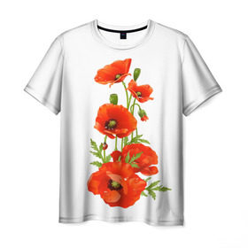 Мужская футболка 3D с принтом Маки в Екатеринбурге, 100% полиэфир | прямой крой, круглый вырез горловины, длина до линии бедер | field | flowers | poppies | poppy | red | wild | красные | мак | маки | поле | полевые | цветы