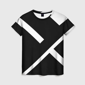Женская футболка 3D с принтом Black and White в Екатеринбурге, 100% полиэфир ( синтетическое хлопкоподобное полотно) | прямой крой, круглый вырез горловины, длина до линии бедер | белый | геометрия | полосы | черный