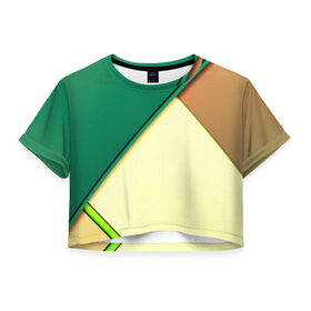 Женская футболка 3D укороченная с принтом Material color в Екатеринбурге, 100% полиэстер | круглая горловина, длина футболки до линии талии, рукава с отворотами | желтый | зеленый | полосы