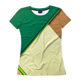 Женская футболка 3D с принтом Material color в Екатеринбурге, 100% полиэфир ( синтетическое хлопкоподобное полотно) | прямой крой, круглый вырез горловины, длина до линии бедер | желтый | зеленый | полосы