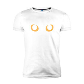 Мужская футболка премиум с принтом Cat в Екатеринбурге, 92% хлопок, 8% лайкра | приталенный силуэт, круглый вырез ворота, длина до линии бедра, короткий рукав | cat | глаза | глаза кошки | желтые глаза | кошачьи глаза | кошка