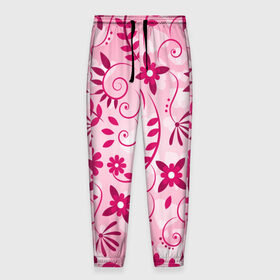 Мужские брюки 3D с принтом Розовые цветы в Екатеринбурге, 100% полиэстер | манжеты по низу, эластичный пояс регулируется шнурком, по бокам два кармана без застежек, внутренняя часть кармана из мелкой сетки | арт | розовый | цветы