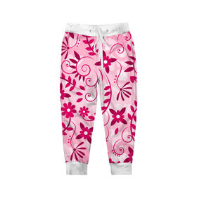Детские брюки 3D с принтом Розовые цветы в Екатеринбурге, 100% полиэстер | манжеты по низу, эластичный пояс регулируется шнурком, по бокам два кармана без застежек, внутренняя часть кармана из мелкой сетки | Тематика изображения на принте: арт | розовый | цветы