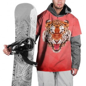 Накидка на куртку 3D с принтом Полигональный Тигр в Екатеринбурге, 100% полиэстер |  | красный | полигоны | тигр