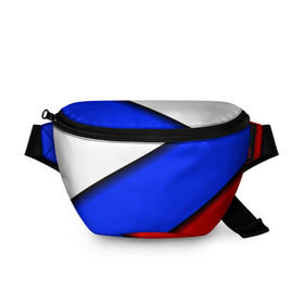 Поясная сумка 3D с принтом Российский флаг в Екатеринбурге, 100% полиэстер | плотная ткань, ремень с регулируемой длиной, внутри несколько карманов для мелочей, основное отделение и карман с обратной стороны сумки застегиваются на молнию | косой | наклонный | триколор