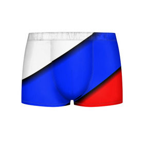 Мужские трусы 3D с принтом Российский флаг в Екатеринбурге, 50% хлопок, 50% полиэстер | классическая посадка, на поясе мягкая тканевая резинка | косой | наклонный | триколор