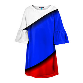 Детское платье 3D с принтом Российский флаг в Екатеринбурге, 100% полиэстер | прямой силуэт, чуть расширенный к низу. Круглая горловина, на рукавах — воланы | Тематика изображения на принте: косой | наклонный | триколор