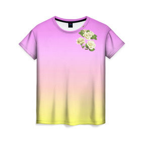 Женская футболка 3D с принтом Розочки в Екатеринбурге, 100% полиэфир ( синтетическое хлопкоподобное полотно) | прямой крой, круглый вырез горловины, длина до линии бедер | белая | белый | роза | розы | цветы