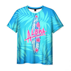 Мужская футболка 3D с принтом Aloha в Екатеринбурге, 100% полиэфир | прямой крой, круглый вырез горловины, длина до линии бедер | sea | гавайи | жара | калифорния | лето | любовь | море | океан | отдых | пальмы | пляж | серфинг | солнце