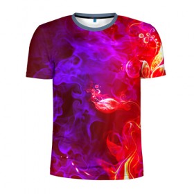Мужская футболка 3D спортивная с принтом Огненная стихия в Екатеринбурге, 100% полиэстер с улучшенными характеристиками | приталенный силуэт, круглая горловина, широкие плечи, сужается к линии бедра | Тематика изображения на принте: дым | пламя | цветок | яркий
