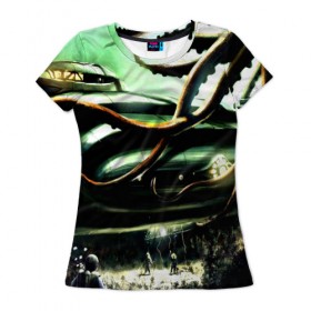 Женская футболка 3D с принтом Fantasy в Екатеринбурге, 100% полиэфир ( синтетическое хлопкоподобное полотно) | прямой крой, круглый вырез горловины, длина до линии бедер | Тематика изображения на принте: водолаз | кракен | море | подводная лодка