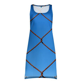 Платье-майка 3D с принтом Крупная сетка в Екатеринбурге, 100% полиэстер | полуприлегающий силуэт, широкие бретели, круглый вырез горловины, удлиненный подол сзади. | забор | небо | проволка | сетка