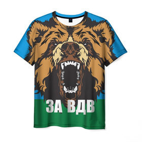 Мужская футболка 3D с принтом ВДВ в Екатеринбурге, 100% полиэфир | прямой крой, круглый вырез горловины, длина до линии бедер | airborne troops | animal | bear | flag | head | teeth | tusks | walrus | вдв | голова | животное | клыки | медведь | оскал | флаг